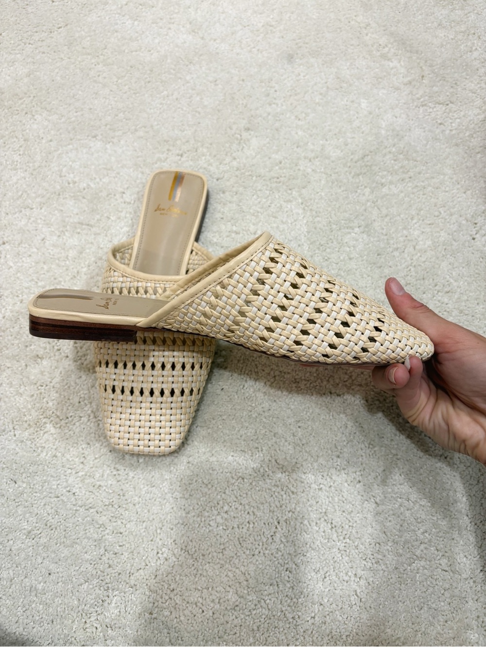 Sam Edelman Leona Eggshell Cream Woven Square-Toe Flat Mule Size 8 - Picture 3 of 6